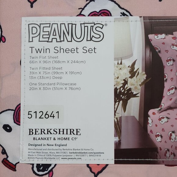 Peanuts Snoopy Twin Sheet Set Pink Hearts By Berkshire Valentines Day Glasses - Picture 4 of 8